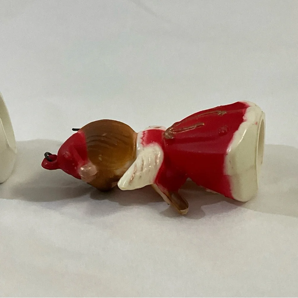 Vintage Lot of 2 MCM Plastic Christmas Angels Red and Blue